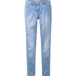 Dżinsy dziewczęce SKINNY ze stretchem bonprix niebieski "bleached”. Niebieskie spodnie dziewczęce bonprix, bez wzorów, z elastanu. Za 64,99 zł.