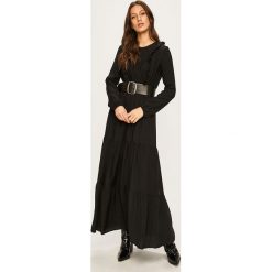 Answear - Sukienka. Czarne sukienki damskie ANSWEAR, na co dzień, s, bez wzorów, z bawełny, casualowe, z okrągłym kołnierzem, z długim rękawem, długie, maxi, proste. W wyprzedaży za 139,90 zł.