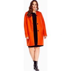 Pudełkowy płaszcz z guzikami pomarańczowy. Pomarańczowe płaszcze damskie Tagless, plus size, bez wzorów, z wełny, plus size. Za 141,46 zł.