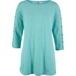 Sweter z rękawami 3/4 z guzikami, z bawełny z recyclingu bonprix morski pastelowy. Zielone swetry damskie bonprix, bez wzorów, z bawełny, bez rękawów, bez kaptura. Za 74,99 zł.