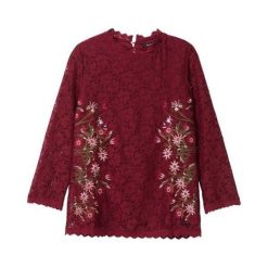 Desigual bluzka damska Blus Mila XL bordowa. Czerwone bluzki damskie Desigual, xl, bez wzorów, z koronki, bez kołnierzyka, bez rękawów. W wyprzedaży za 229,00 zł.