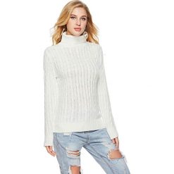 Sweter w kolorze białym. Białe swetry damskie Swetry na chłodne dni, bez wzorów, bez rękawów, bez kaptura. W wyprzedaży za 119,95 zł.
