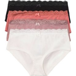 Figi "maxi panty" (4 pary) bonprix czarno-biel wełny - rabarbarowy - różowobrązowy. Czarne majtki damskie bonprix, w koronkowe wzory, z wełny. Za 59,96 zł.