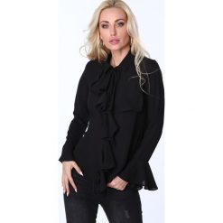 Koszula z falbanami czarna MP26007. Czarne koszule damskie Fasardi, s, bez wzorów, bez kołnierzyka, bez rękawów. Za 63,20 zł.