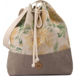 Torebka worek "BUCKET BAG", lniana w róże. Różowe torebki worki damskie me&BAGS, w paski, z tkaniny, na ramię, duże, bez dodatków. Za 219,00 zł.