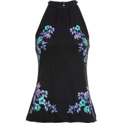 Top shirtowy bonprix czarny z nadrukiem. Czarne bluzki damskie bonprix, z nadrukiem, z materiału, bez kołnierzyka. Za 49,99 zł.