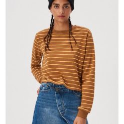 Lekka bluza oversize w paski - Brązowy. Pomarańczowe bluzy damskie Sinsay, s, w paski, bez rękawów, bez kaptura. W wyprzedaży za 19,99 zł.