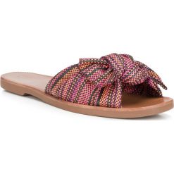 Buty damskie. Niebieskie klapki damskie Wittchen, w paski, z materiału, bez obcasa. W wyprzedaży za 149,90 zł.