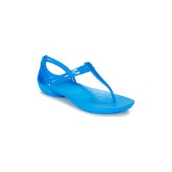 Sandały Crocs CROCS ISABELLA T-strap. Niebieskie klapki damskie Crocs, bez wzorów, bez obcasa, bez zapięcia. Za 118,30 zł.