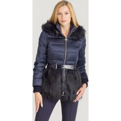 KURTKA ELISABETTA FRANCHI. Niebieskie kurtki damskie w paski, z materiału. Za 1184,50 zł.