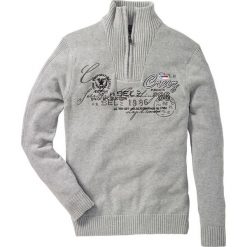 Sweter ze stójką Regular Fit bonprix jasnoszary melanż. Szare swetry męskie bonprix, m, z haftami. Za 44,99 zł.