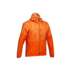 Kurtka turystyczna FH500 HELIUM Wind męska. Pomarańczowe kurtki męskie QUECHUA, s, bez wzorów, z poliesteru, bez kaptura. W wyprzedaży za 49,99 zł.