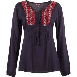 Tunika w kolorze granatowo-czerwonym. Niebieskie tuniki damskie Coline, s, z aplikacjami, z wiskozy, bez kołnierzyka, bez rękawów. W wyprzedaży za 69,95 zł.