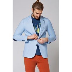 Marynarka Błękitna Caracas. Niebieskie marynarki męskie LANCERTO, na lato, m, bez wzorów, z bawełny, eleganckie. W wyprzedaży za 249,90 zł.