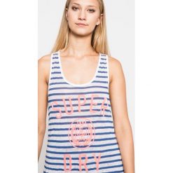Superdry - Top. Szare topy damskie Superdry, l, z nadrukiem, ze lnu, z okrągłym kołnierzem. W wyprzedaży za 49,90 zł.