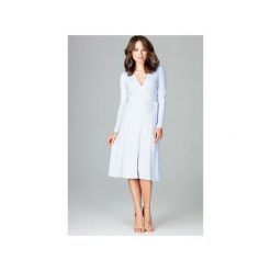 Sukienka K465 Błękit. Niebieskie sukienki damskie marki Lenitif, xl, bez wzorów, z dzianiny, bez kołnierzyka, z długim rękawem, długie, rozkloszowane. Za 179,00 zł.