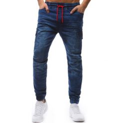 Joggery męskie: Joggery męskie denim look niebieskie (ux1239)