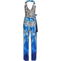 Kombinezon z dekoltem halter w paski zebry bonprix ciemnoniebiesko-biało-czarny w paski zebry. Niebieskie kombinezony damskie bonprix, w paski, bez kołnierzyka, bez rękawów. Za 149,99 zł.