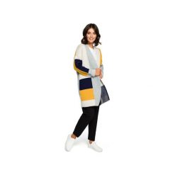 BK011 Kardigan wielokolorowy. Szare swetry damskie BE, bez wzorów, z jeansu, eleganckie, bez rękawów, bez kaptura. Za 139,00 zł.
