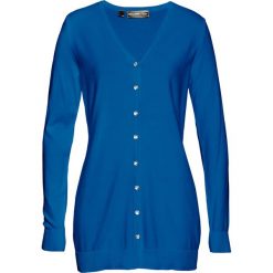 Długi sweter rozpinany bonprix błękit królewski. Niebieskie swetry damskie bonprix, bez wzorów, eleganckie, z długim rękawem, długie, bez kaptura. Za 44,99 zł.