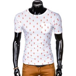 T-SHIRT MĘSKI Z NADRUKIEM S1006 - BIAŁY. Białe t-shirty męskie marki Ombre Clothing, s, z nadrukiem. Za 29,00 zł.