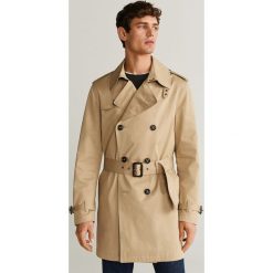Mango Man - Płaszcz Tango. Niebieskie płaszcze męskie Mango Man, s, w paski, z bawełny, długie, bez kaptura. W wyprzedaży za 319,90 zł.