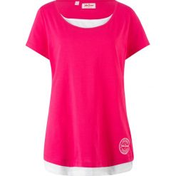Shirt w optyce 2w1, krótki rękaw bonprix różowo-biały. Różowe koszulki damskie bonprix, bez wzorów, bez kołnierzyka, z krótkim rękawem. Za 34,99 zł.