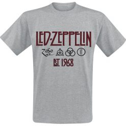 Led Zeppelin Symbols Est. 1968 T-Shirt odcienie szarego. Szare koszulki męskie marki Led Zeppelin, l, bez wzorów, bez kołnierzyka. Za 74,90 zł.