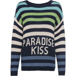 Sweter w paski bonprix ciemnoniebieski w paski. Niebieskie swetry damskie bonprix, w paski, bez rękawów, bez kaptura. Za 49,99 zł.