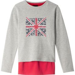 Bluza + top (2 części) bonprix jasnoszary melanż - czerwony. Szare bluzy dziewczęce bonprix, z nadrukiem, klasyczne, bez rękawów, bez kaptura. Za 37,99 zł.