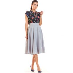 Spódnica midi rozkloszowana szara - 36. Szare spódniczki damskie e-margeritka.pl, na co dzień, xl, bez wzorów, z poliesteru, eleganckie, z podwyższonym stanem, midi, rozkloszowane. Za 109,99 zł.