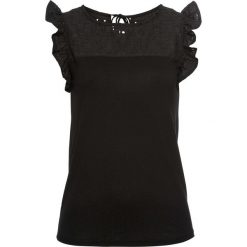 Top z koronką bonprix czarny. Czarne koszulki damskie bonprix, w koronkowe wzory, z koronki, bez kołnierzyka. Za 69,99 zł.