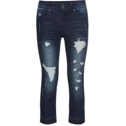 Dżinsy SKINNY, dł. 3/4 bonprix ciemny denim. Niebieskie jeansy damskie bonprix. Za 109,99 zł.