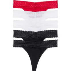 Stringi 5 + 1 (6 par) bonprix czarny + biały + czerwony. Czarne stringi damskie bonprix, bez wzorów, z koronki. Za 47,94 zł.