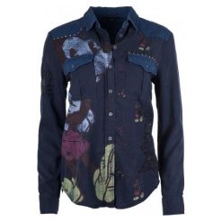 Desigual Koszula Damska Walt Xs Ciemnoniebieski. Czarne koszule damskie Desigual, xs, bez wzorów, bez kołnierzyka, bez rękawów. W wyprzedaży za 335,00 zł.