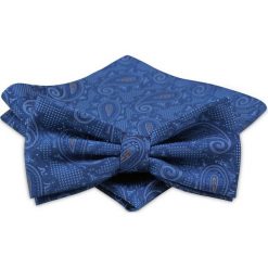 Modna Mucha Męska - Alties - Niebieska, Wzór Paisley MUALTS0268. Niebieskie muszki męskie Alties, na imprezę, w paski, eleganckie. Za 40,00 zł.