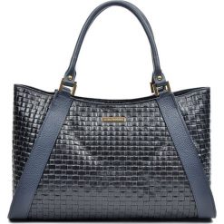 Shopper bag damskie: Skórzana torebka w kolorze granatowym – (S)28 x (W)42 x (G)10 cm