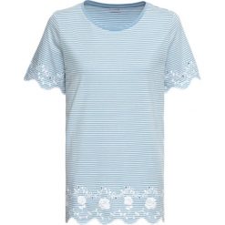 Shirt z haftem bonprix jasnoniebiesko-biel wełny. Niebieskie koszulki damskie marki bonprix, z haftami, z wełny, z okrągłym kołnierzem. Za 74,99 zł.