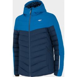 Kurtka puchowa męska KUMP205 - granat. Pomarańczowe kurtki męskie 4f, na zimę, s, bez wzorów, z syntetyku, z kapturem. Za 399,99 zł.