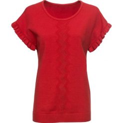 Sweter, krótki rękaw bonprix czerwony sygnałowy. Czerwone swetry damskie bonprix, bez wzorów, z dzianiny, z krótkim rękawem, krótkie, bez kaptura. Za 89,99 zł.
