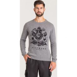 SWETER ZERIZER JOHN RICHMOND. Szare swetry męskie John Richmond, xl, bez wzorów, z wełny, z okrągłym kołnierzem, bez kaptura. Za 575,40 zł.