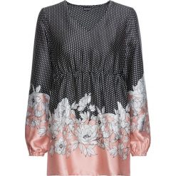 Bluzka bonprix czarno-biało-stary jasnoróżowy wzorzysty. Czarne koszulki damskie bonprix, z nadrukiem, retro, z dekoltem w serek, bez rękawów. Za 89,99 zł.