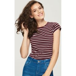 T-shirt w paski - Bordowy. Czerwone t-shirty damskie Sinsay, s, w paski, bez kołnierzyka. Za 19,99 zł.
