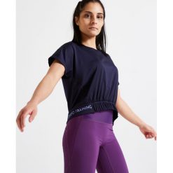 Koszulka krótki rękaw fitness cardio 520 damska. Niebieskie t-shirty damskie DOMYOS, bez wzorów, z elastanu, bez kołnierzyka. Za 49,99 zł.