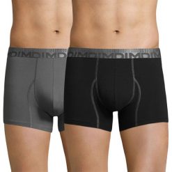 Dwupak męskich bokserek DIM Cotton 3D Flex czarno-szare. Szare bokserki męskie marki DIM, bez wzorów, z bawełny. Za 96,99 zł.