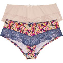 Figi "panty" (2 pary) bonprix wzorzysty + cielisty. Niebieskie panty damskie bonprix, bez wzorów. Za 49,98 zł.