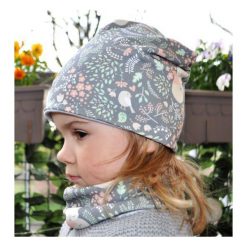 Czapeczki niemowlęce: KOMPLET _ CZAPKA BEANIE + KOMIN w liski