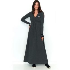 Sukienka maxi na co dzień grafitowa - 40. Szare sukienki damskie e-margeritka.pl, na co dzień, s, z aplikacjami, z wiskozy, z dekoltem w serek, bez rękawów, maxi. Za 149,99 zł.
