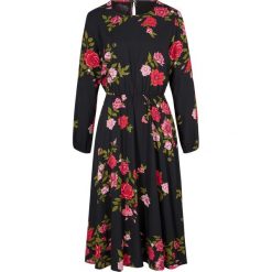 Sukienka koszulowa midi bonprix czarny w kwiaty. Czarne sukienki damskie bonprix, w kwiaty, z koszulowym kołnierzykiem, bez rękawów, midi, koszulowe. Za 119,99 zł.