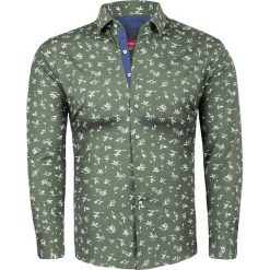 Koszula męska slim zielona Recea. Zielone koszule męskie Recea, xl, bez wzorów, z bawełny, eleganckie, bez kołnierzyka, bez rękawów. Za 67,23 zł.
